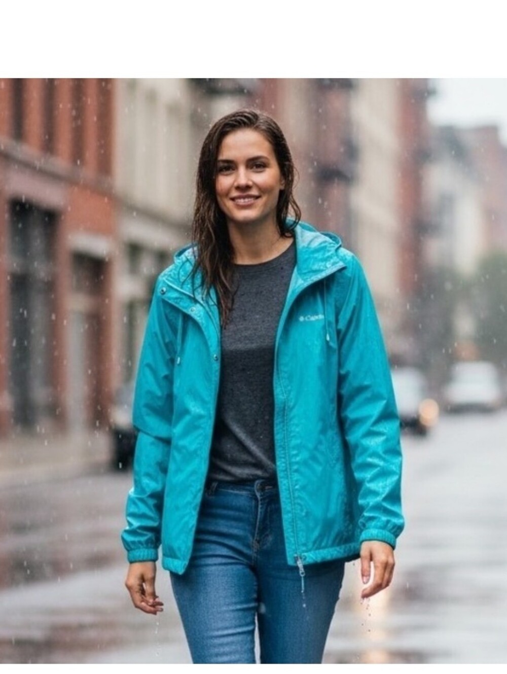 Columbia Turquoise Lightweight Rain Jacket Small